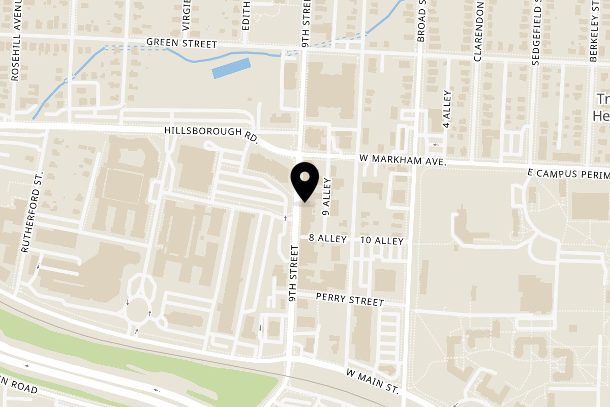 Map showing the location of Devil's Pizzeria on 742 9th St in Durham